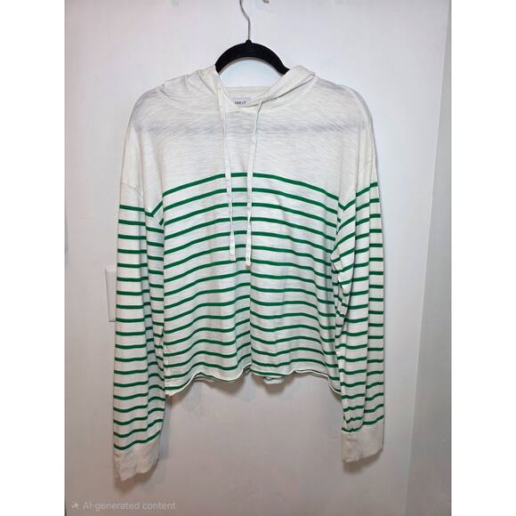 Evereve Tops - Evereve Striped Sweatshirt Hoodie Ivory Green Size L Cotton Modal